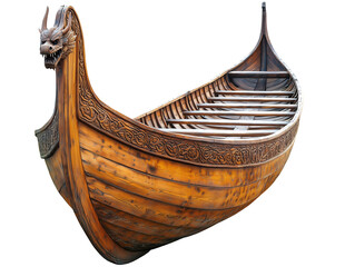 Wooden Viking longship with dragon head isolated on a transparent background