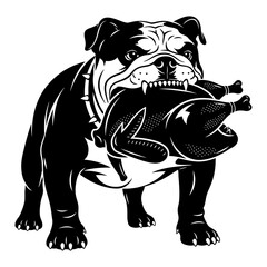 Fototapeta premium Funny Bulldog Eating Silhouette T-Shirt Design – Solid White Background