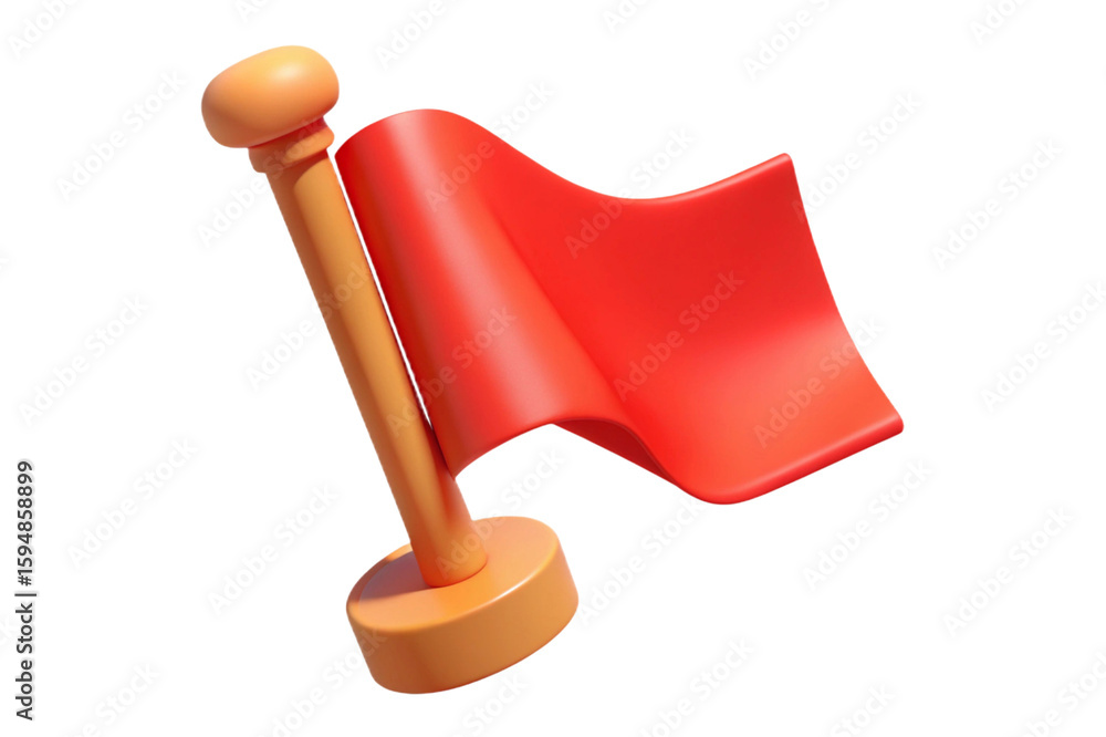 Fototapete A stylized 3d rendering of a bright red flag waving on a wooden pole isolated on transparent background