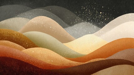 Minimalist earth-tone waveform canvas layered with organic digital motion, symbolic tech-nature balance in calming abstract design for wellness, mindfulness, and ecology themes