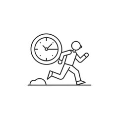 Person running with a clock isolated on a white background