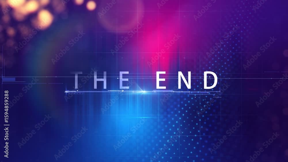 Poster animation text of the end glow white glitch text sci fi hitech effect cinematic title animation abst