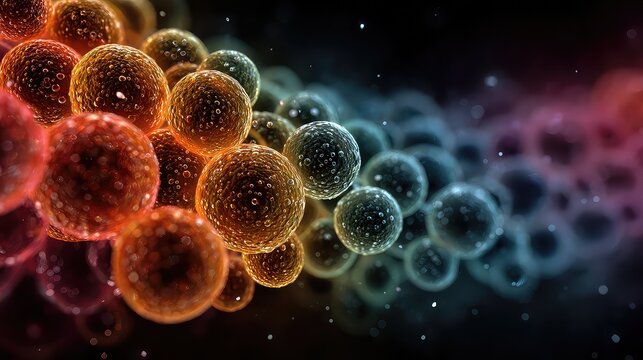 Molecular designs in colorful digital artwork symbolize advanced genetics, biotechnology visuals, and abstract scientific concepts used in healthcare and educational content.