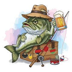Fisherman Bass Beer Watercolor Sublimation