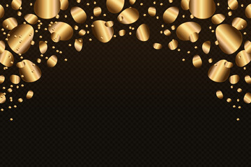 a frame made of large realistic gold confetti on a transparent background.
