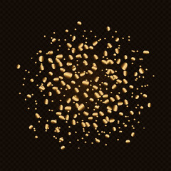 scattered gold particles. round confetti of different sizes are scattered on a transparent background