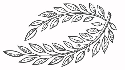 Elegant Hand-drawn Botanical Laurel Branch Sketch. Black and White Line Art Illustration of a Curved Leaf Design Element. Classic Nature Award Symbol.