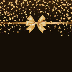 A luxurious background with golden confetti and a satin bow. background for the gift certificate