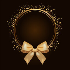 round frame with realistic gold bow and confetti. luxury background of the certificate