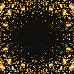 sparkling gold particles randomly scattered around the edges of the background. round gold confetti of different sizes