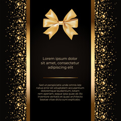luxury holiday leaflet template with golden confetti and realistic bow