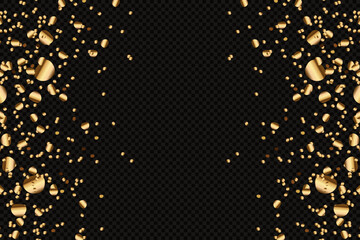 golden confetti flying on the sides on a transparent background. round pieces of gold foil for festive decor