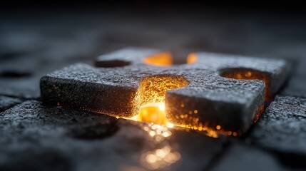 One glowing puzzle piece snapping into bright empty slot, symbolizing breakthrough in understanding or solution clarity.