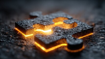 One glowing puzzle piece snapping into bright empty slot, symbolizing breakthrough in understanding or solution clarity.