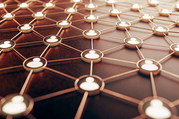Global communication and business networking through a 3D social network molecule with interconnected people forming a team community