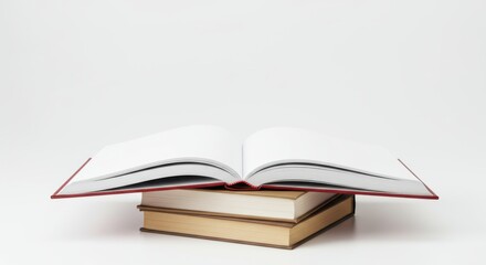 Obraz premium Open book on stack of books isolated on white background