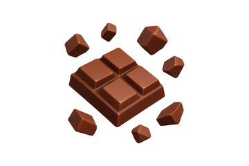 Fototapeta premium Chocolate Bar with Pieces Isolated on Transparent Background