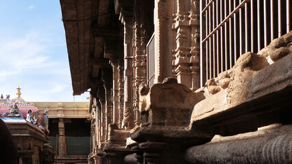 Carved stone structures on the wall of Sri Ranganathaswamy Temple, Srirangam, Tamil Nadu, India