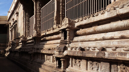 Carved stone structures on the wall of Sri Ranganathaswamy Temple, Srirangam, Tamil Nadu, India