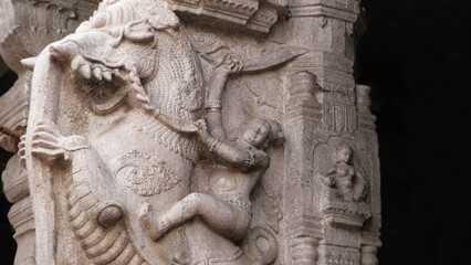 Carved stone structures on the wall of Sri Ranganathaswamy Temple, Srirangam, Tamil Nadu, India
