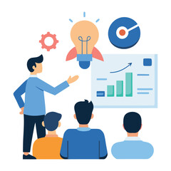 Entrepreneur giving a pitch presentation to investors isolated on transparent background