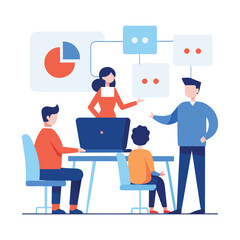 It support team meeting flat vector illustration isolated on transparent background