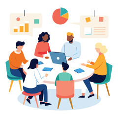Modern business brainstorming scene with people and ideas isolated on transparent background