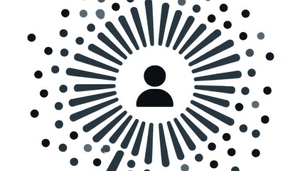 Person icon inside radiant circle surrounded by target dots, symbolizing talent acquisition targeting strategy.