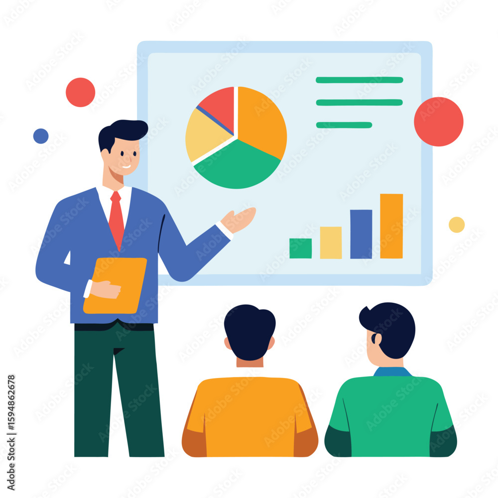 Poster startup pitch meeting with colorful flat vector art isolated on transparent background