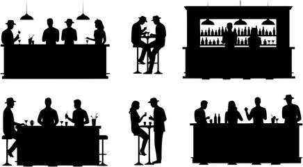 Set of people dining silhouettes for various restaurant, cafe, and bar scenes
