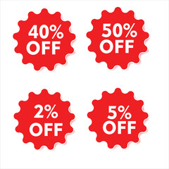Discount  sale Tags Vector Set of 40% off , 50% off, 2% off, 5% off vector design on white background