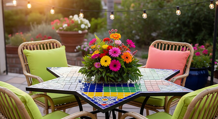 table and chairs in a garden