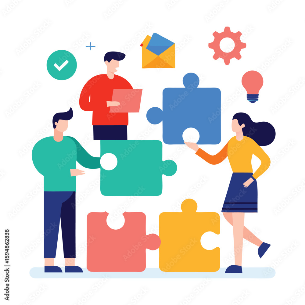 Poster diverse team collaborating on a project isolated on transparent background