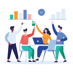 Diverse group of people collaborating on a project isolated on transparent background