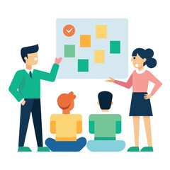 Business workshop illustration with people and ideas isolated on transparent background