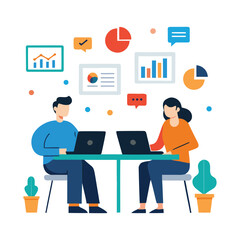 Digital marketing planning session meeting with diverse team isolated on transparent background