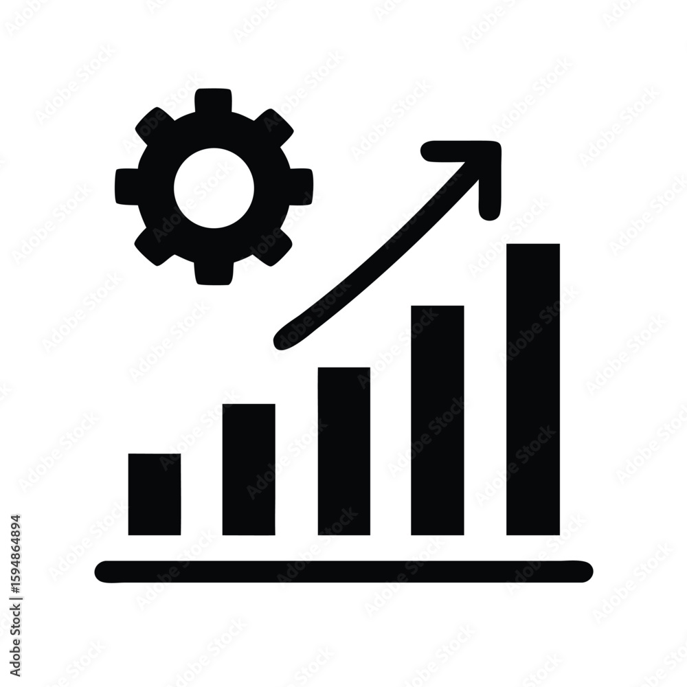 Aufkleber growth chart with gear icon for business performance and process optimization analysis and strategy
