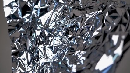 Crumpled silver foil surface with sharp reflections suggests modernity, texture, abstraction, creative dynamism, reflective patterns, contemporary design, intense impression