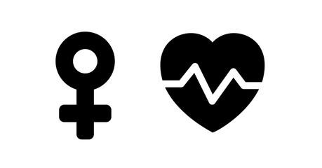 Female Health: Bold Black Icons, Heartbeat, Minimalist Design, Healthcare Symbol