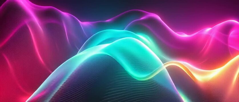 Illustration Abstraite de Lignes N&eacute;on Fluides et Lumineuses sur Fond Sombre
