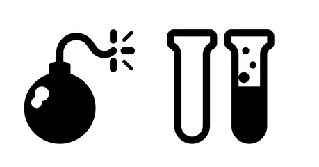 Exploding Bomb Icon with Two Test Tubes: Bold Black Glyph Style