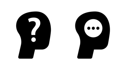 Question Mark and Dialogue Icons:  Simple Black and White Head Silhouettes