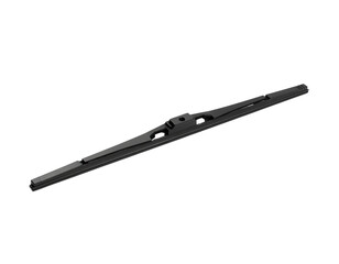 Single black car windshield wiper blade with rubber edge isolated on white background