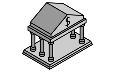 銀行マークのシンプルな線画アイコン（アイソメトリックイラスト）