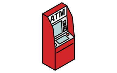 ATMのシンプルな線画アイコン（アイソメトリックイラスト）