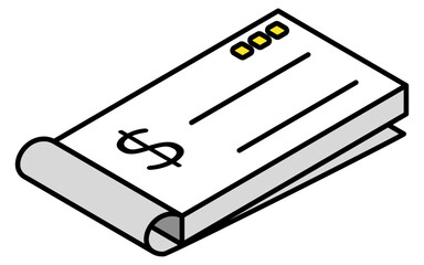 小切手帳のシンプルな線画アイコン（アイソメトリックイラスト）