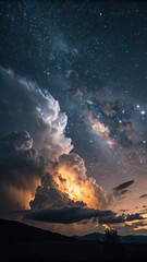 Fototapeta premium Epic Thunderstorm & Milky Way: Cosmic Night Sky