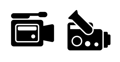Simple Black Video Camera Icons: Filmmaking, Broadcasting, Technology