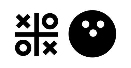 Abstract Tic-Tac-Toe and Bowling Ball Icon: Bold Black and White Graphic Design