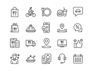 Food Delivery Vector Icon Set with Adjustable Line Weight and Modern Style  
